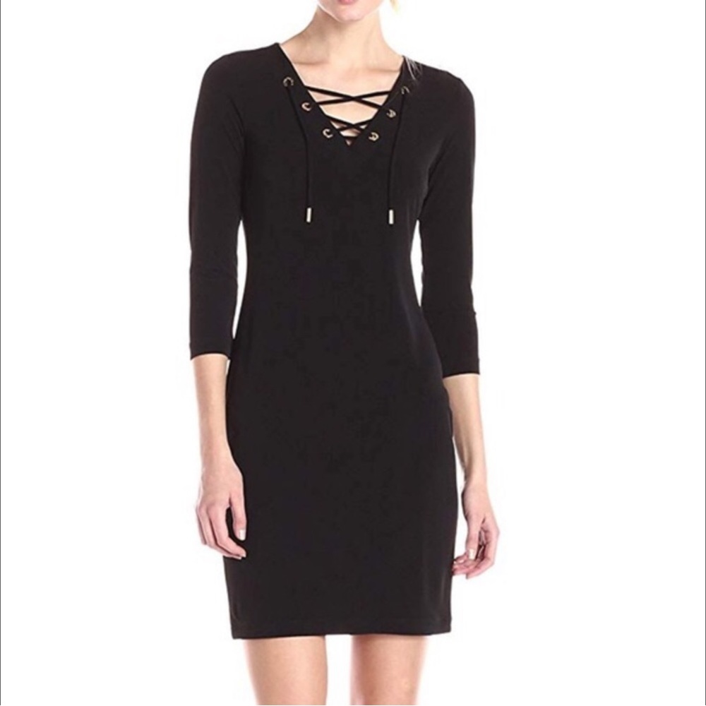 Calvin Klein lace up purple sweater dress